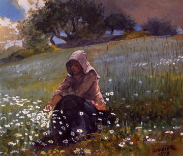 ウィンスロー・ホーマー Painting - 少女とヒナギク リアリズム画家ウィンスロー・ホーマー